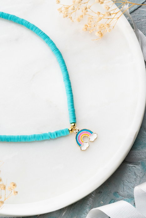 Heliophilia Silver Collar KL-0865 Multicolor con Colgantes Arco Iris y Piedra